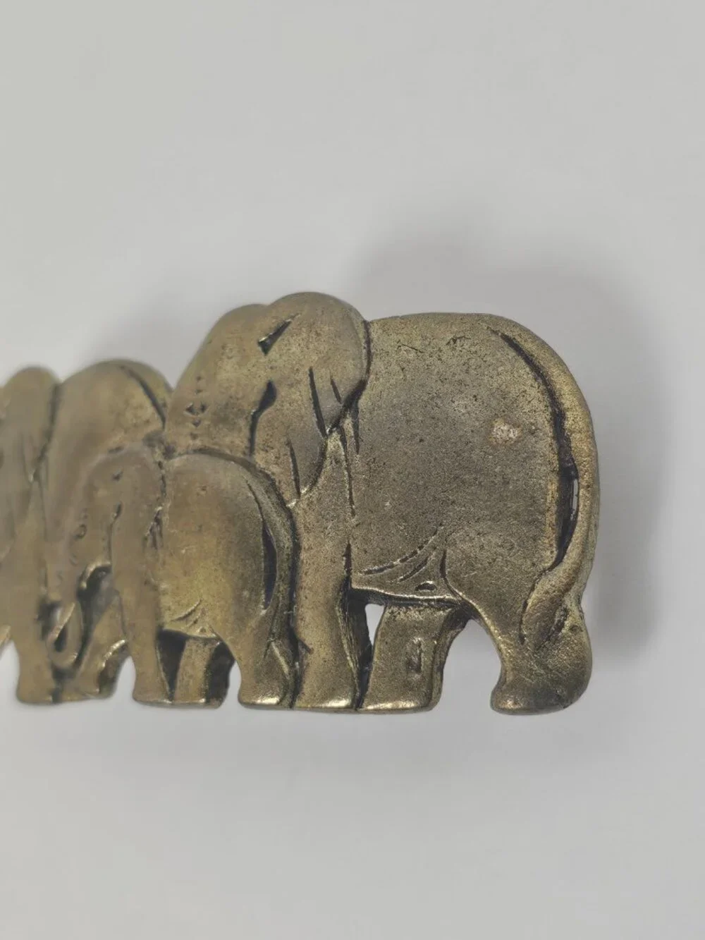 Vtg Karina France Elephant Family Hair Clip Barrette Antiqued Gold Tone Metal